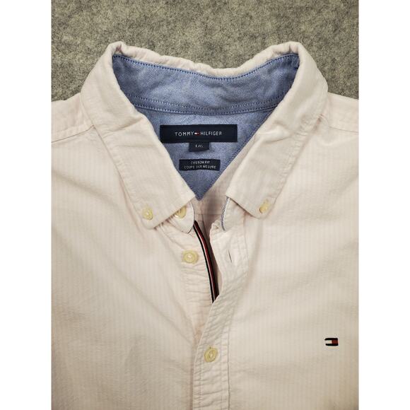 Tommy Hilfiger Women's Size Large Pink & White Stripe Button Down Shirt Preppy - Picture 6 of 6